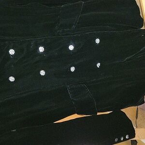 Velvet  Trench Coat. Black, rhinestone buttons,  size M.  Satin lining.  Custom